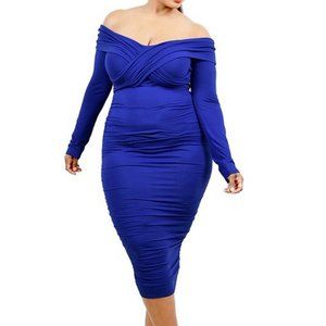 Beautiful and Classy Cross over wrapped off the shoulder plus size dress